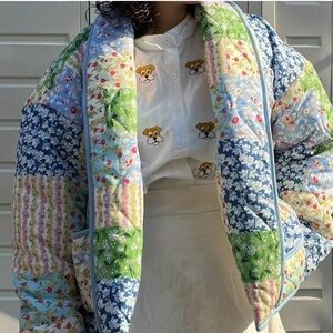 2 Left !Boho green gardens lightweight quilted jacket